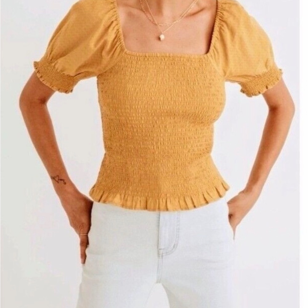 Madewell Lucie Puff-Sleeve Smocked Bodice Top Size Small